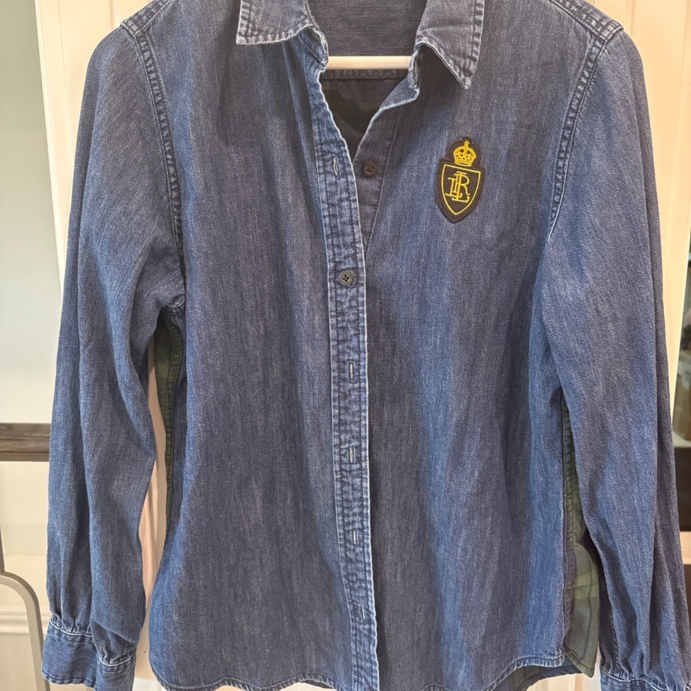 Lauren Ralph Lauren Denim Plaid Back Crest Button-Up Shirt